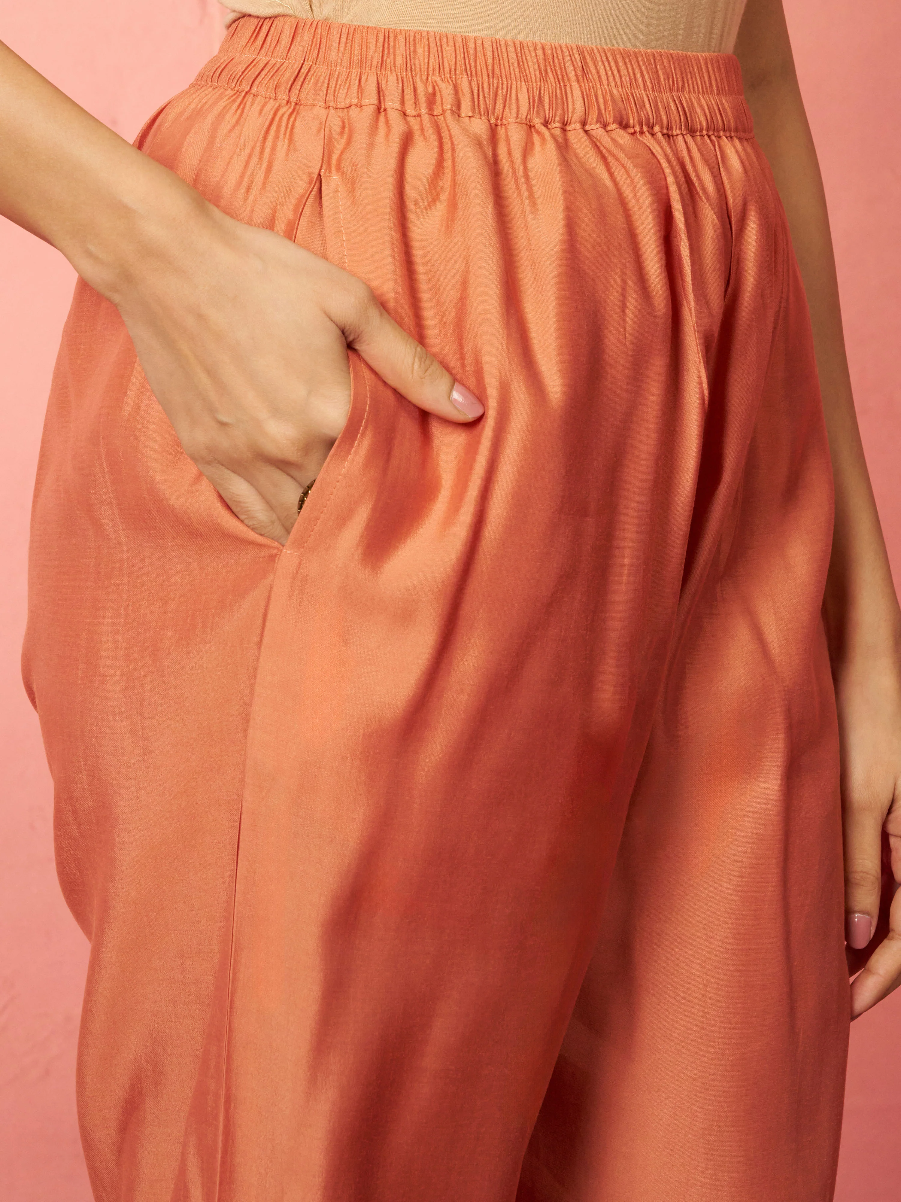 Women's Peach Silk Anarkali Kurta Set - Image 6