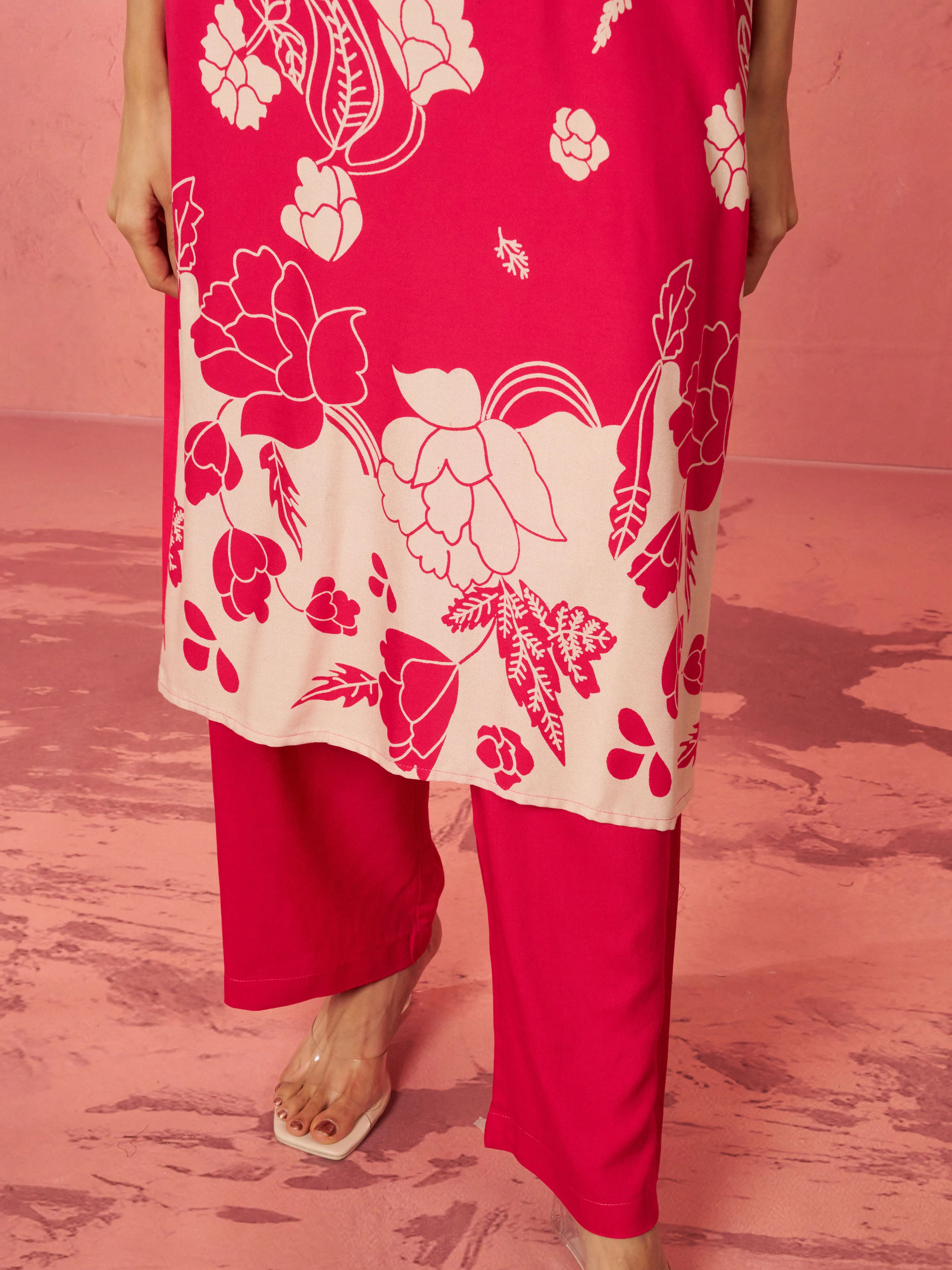 Women's Pink Rayon Mirror Work Kurta Set with Palazzo - Image 7