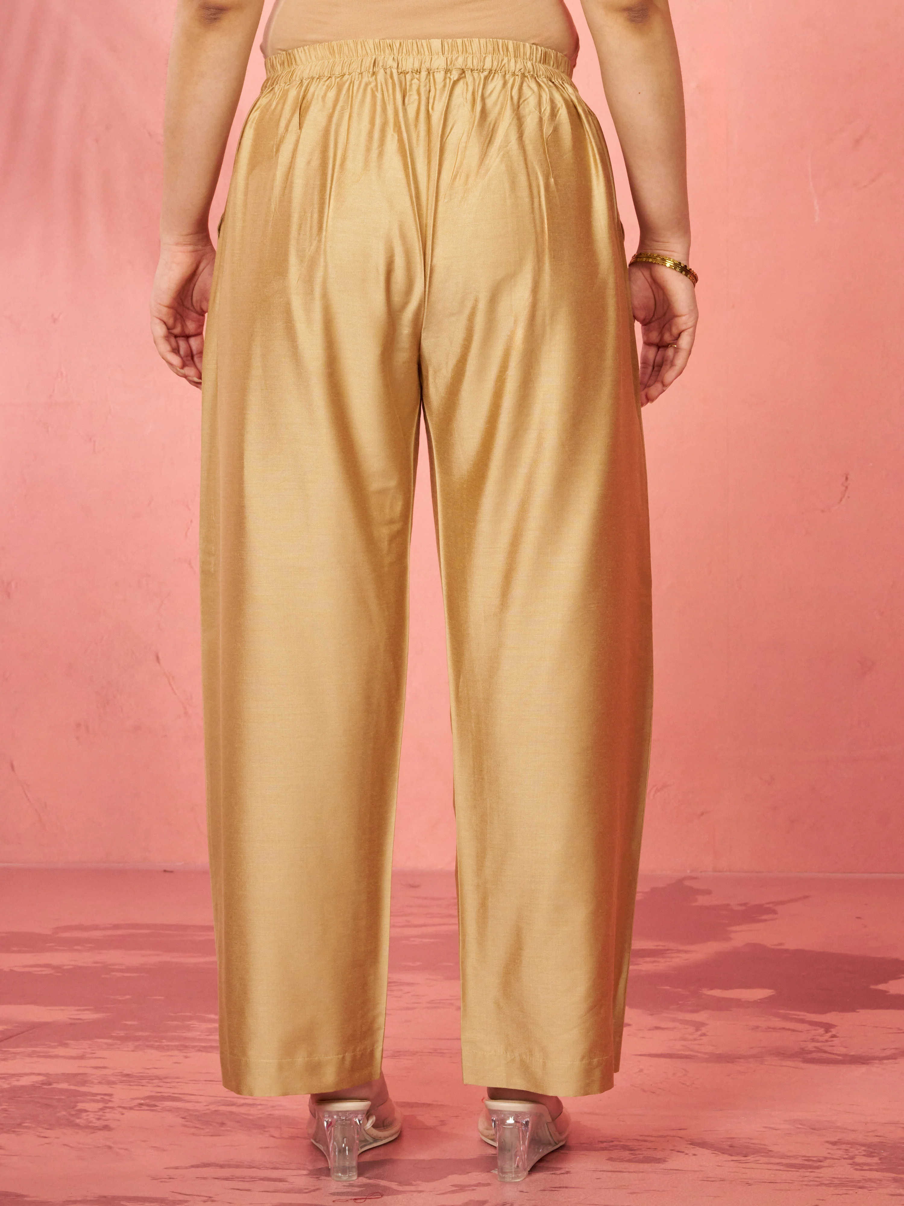 Women's Rose Gold Viscose Palazzo Pants - Image 4