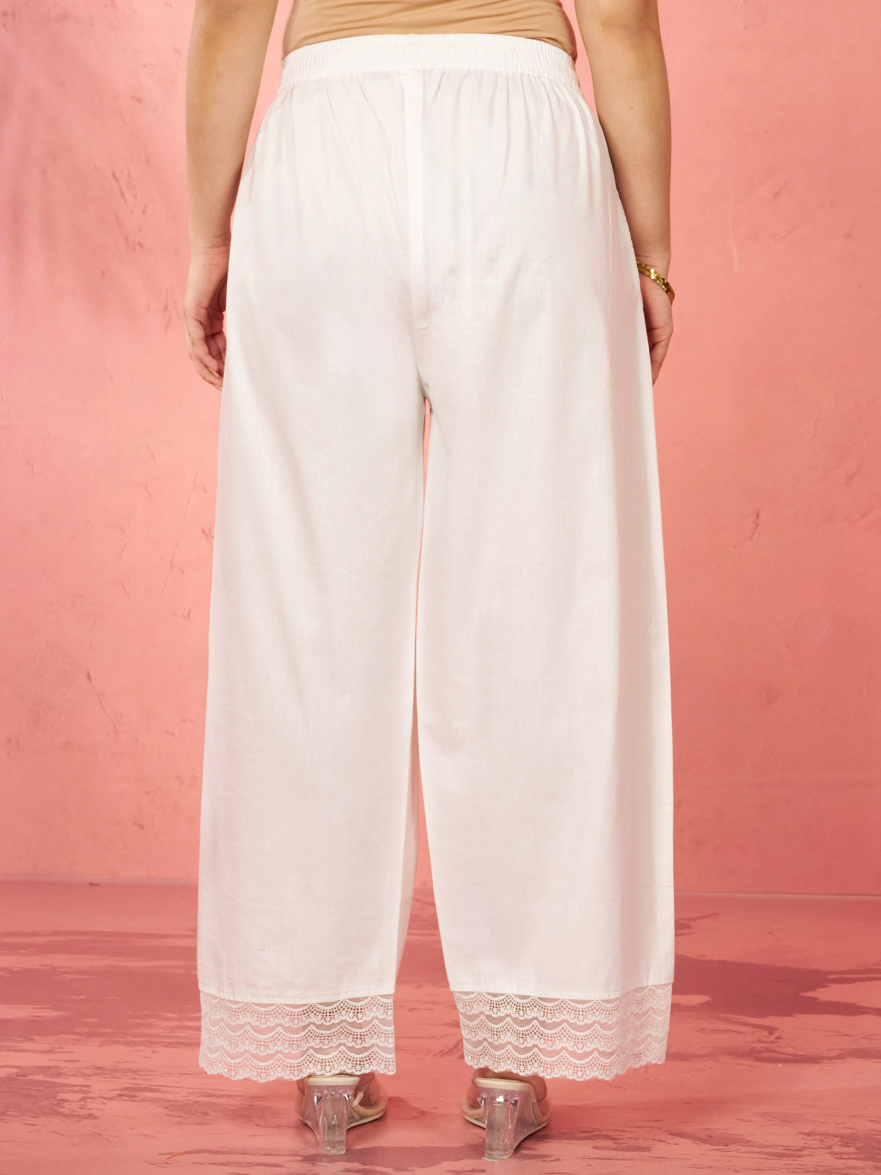 Women's White Cotton Palazzo Pants - Image 4